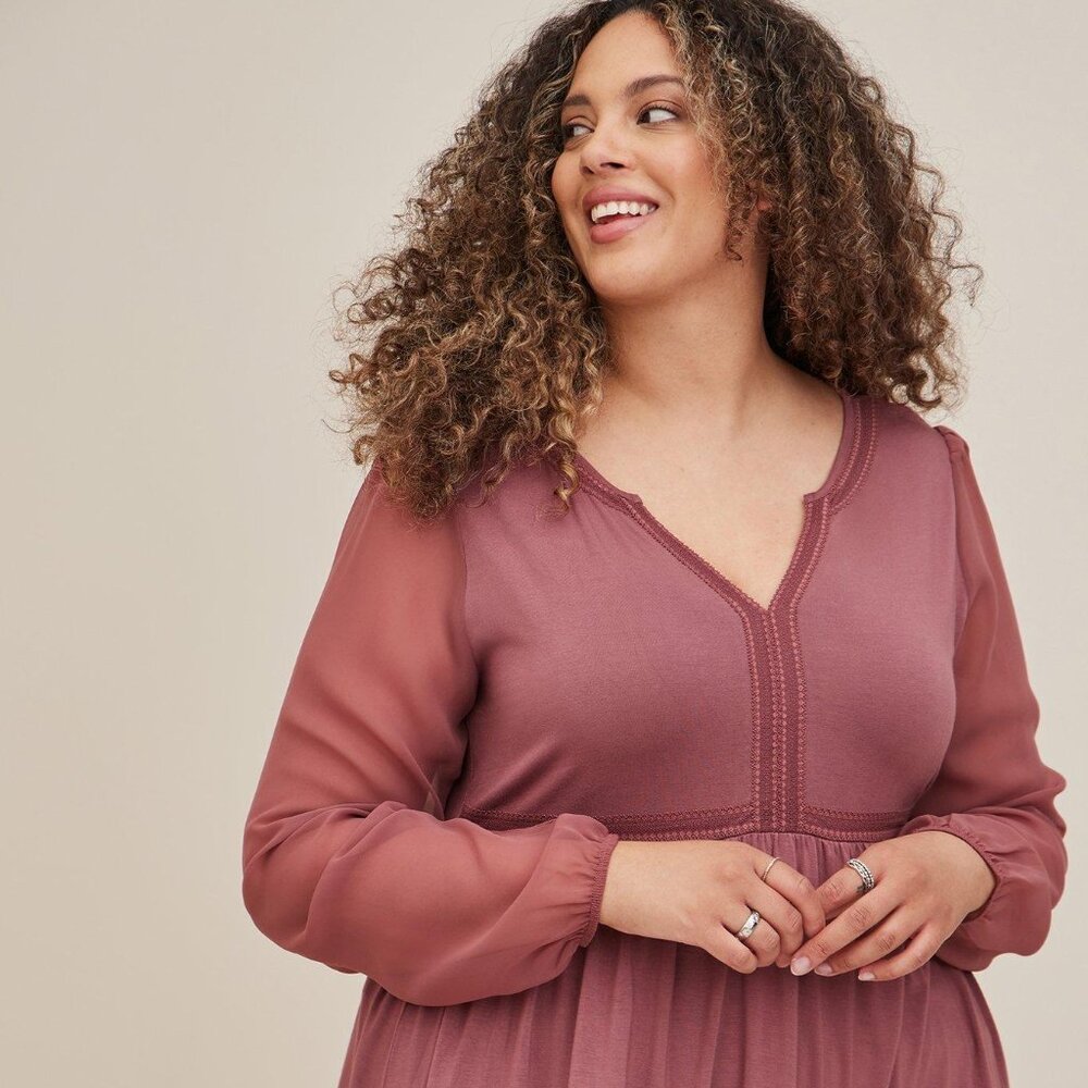 Babydoll Fabric Mix Super Soft Balloon Chiffon Sleeve Top 4X